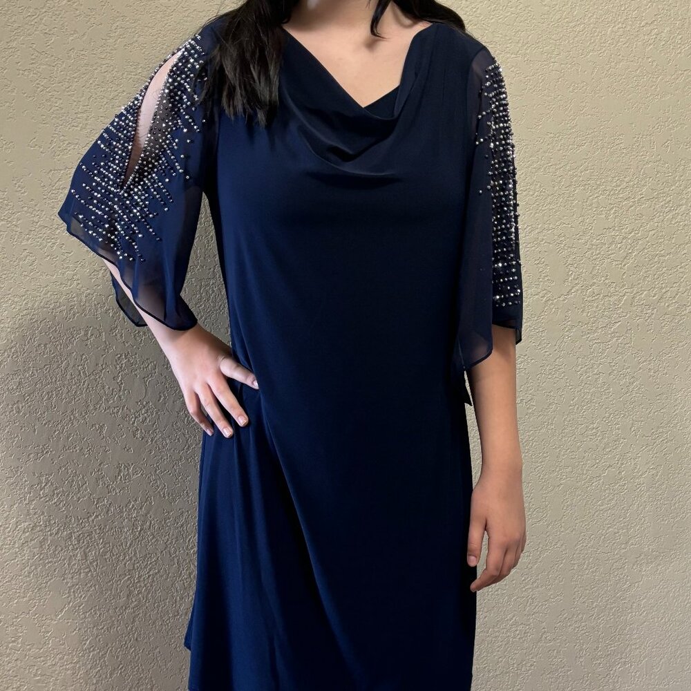 Large Blue Formal Knee Length Dress